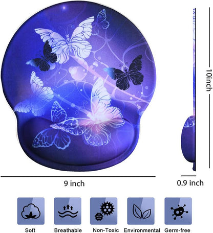 Ergonomic Mouse Pad Wrist Rests, Non Slip Mousepads with Gel Cushion Wrist Support,  Comfortable Durable Mouse Pads for Home Office Efficient Working Easy Typing & Pain Relief ( Arts Butterfly )