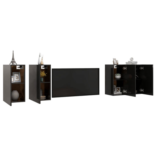 4 piece TV Cabinets High Gloss Black Chipboard
