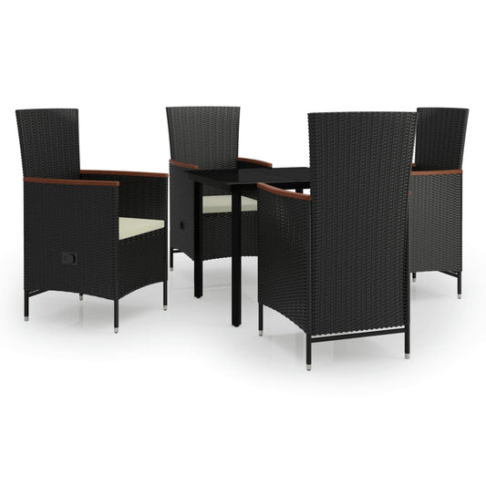 5 Piece Garden Dining Set with Cushions- Black