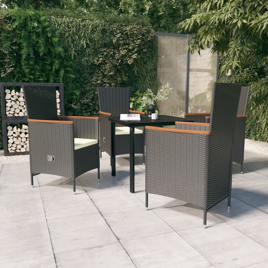 5 Piece Garden Dining Set with Cushions- Black