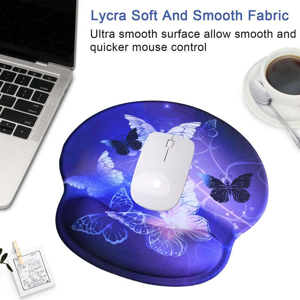 Ergonomic Mouse Pad Wrist Rests, Non Slip Mousepads with Gel Cushion Wrist Support,  Comfortable Durable Mouse Pads for Home Office Efficient Working Easy Typing & Pain Relief ( Arts Butterfly )