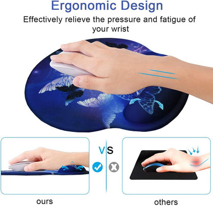 Ergonomic Mouse Pad Wrist Rests, Non Slip Mousepads with Gel Cushion Wrist Support,  Comfortable Durable Mouse Pads for Home Office Efficient Working Easy Typing & Pain Relief ( Arts Butterfly )